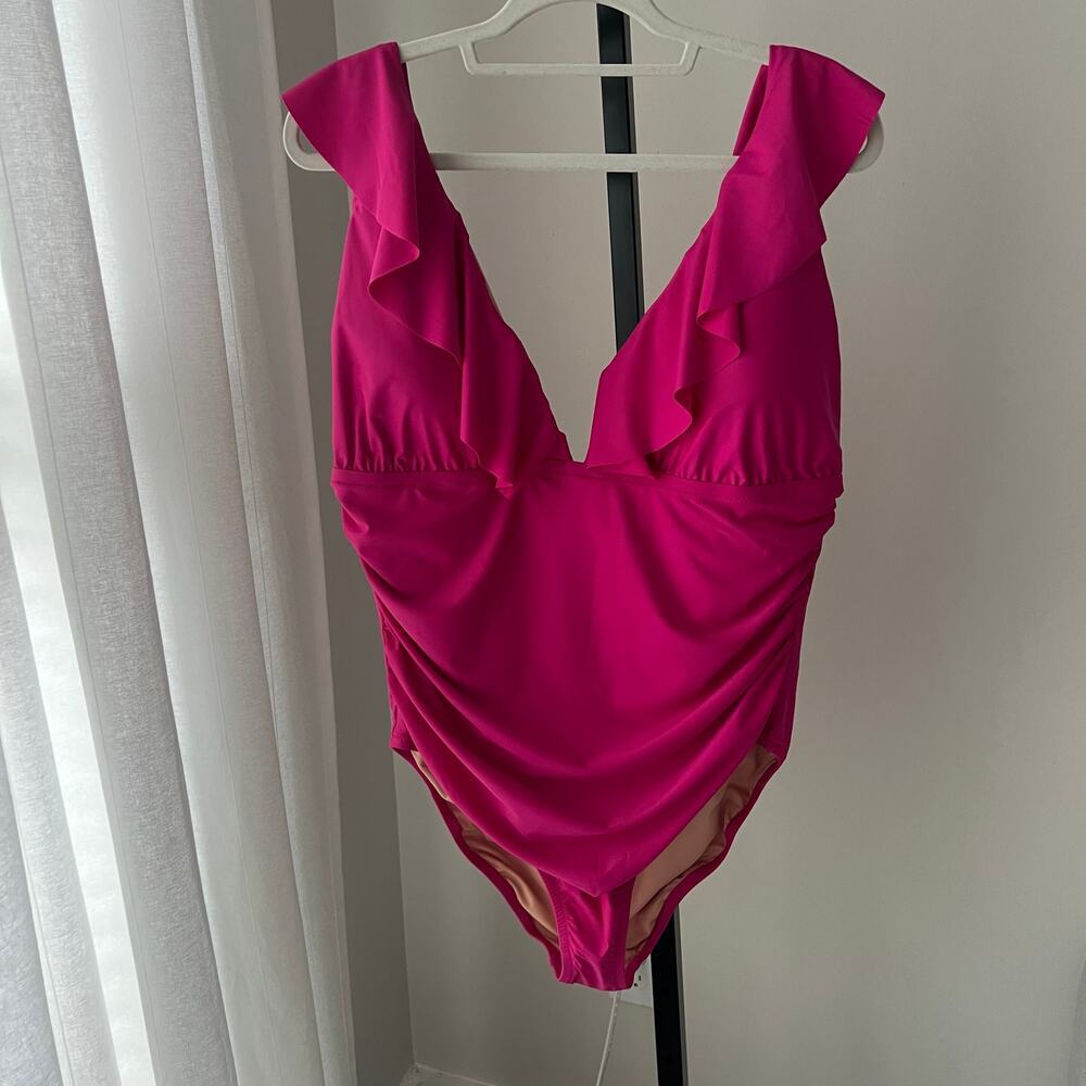 J. Crew Pink Ruched ruffle one-piece swimsuit NEW size 20‎